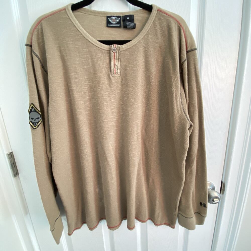 Harley Davidson Thermal Shirt Men’s Size XL Skull Knit Long sleeve Grunge
